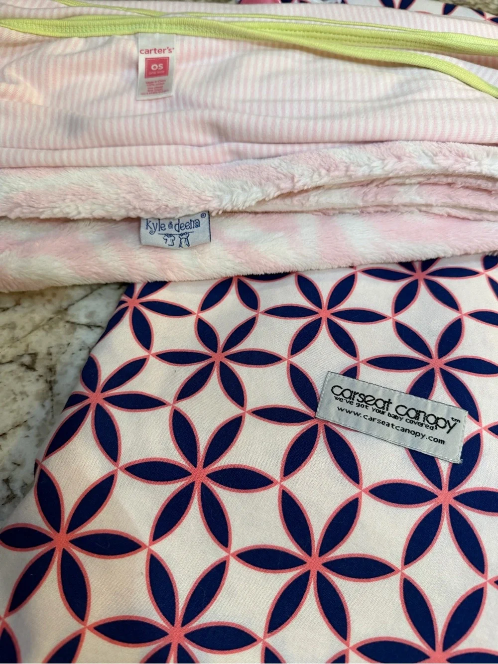 3 Vintage Baby Blanket Lot Carters Kyle & Deena CarSeat Canopy